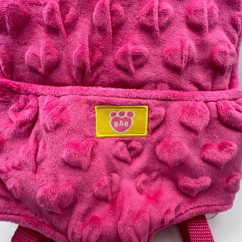 Build A Bear Pink Bear Carrier for Stuffed Animals plush velour hearts backpack